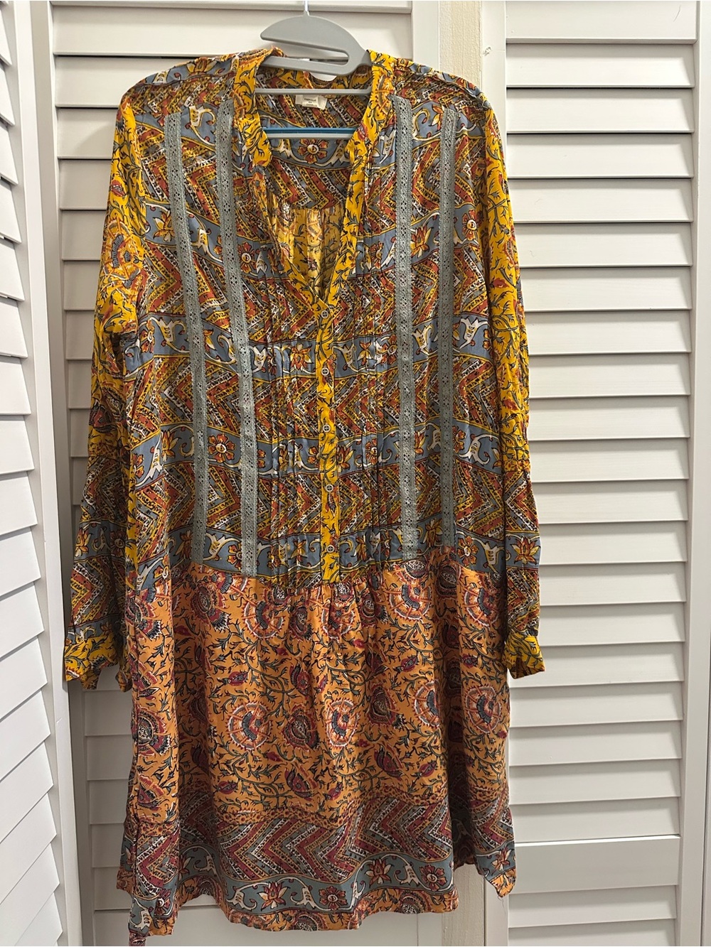Yellow Multi-Print Long Sleeve Boho Dress